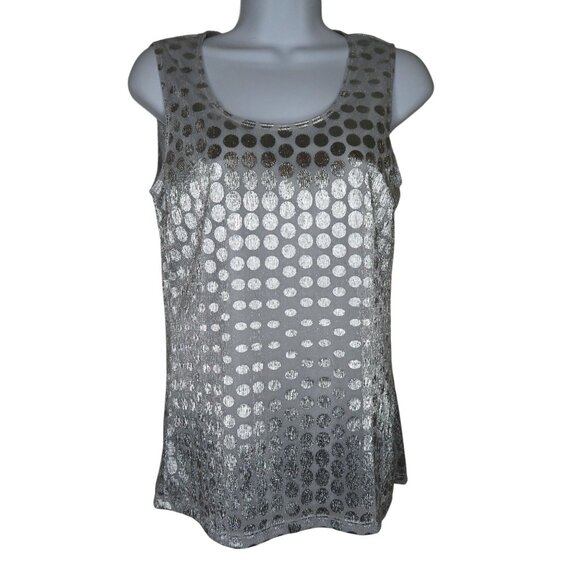 New Onyx Nite Silver Metallic Polka Dot Tank Top & Sheer Cardigan Set Womens S - Picture 4 of 11